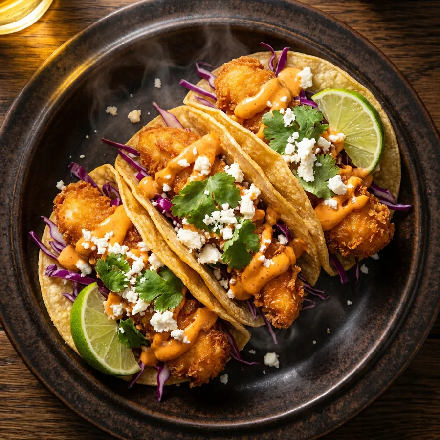 A short food video of crispy chicken tacos